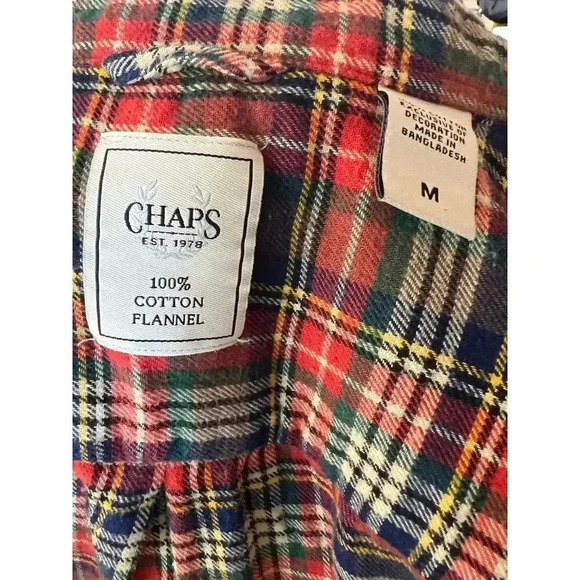 CHAPS 100% cotton flannel mens size medium red blue - Picture 2 of 5